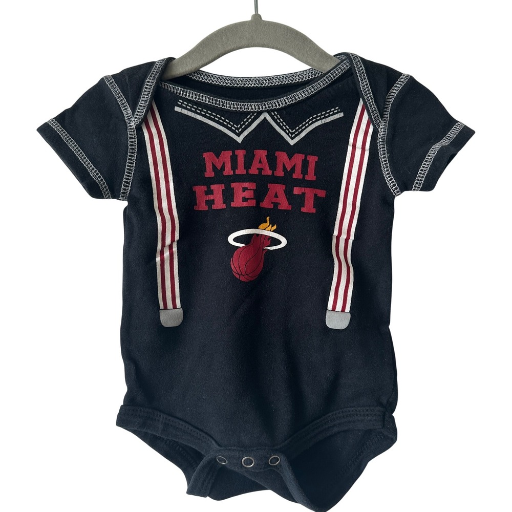 NBA Miami Heat Baby Bodysuit 0-3M Black Suspenders Graphic One-Piece Kids Cotton